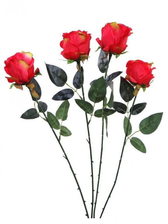 ARTIFICIAL SYNTHETIC SINGLE OPEN ROSE (45 CM, SET OF 4, RED) MSF12